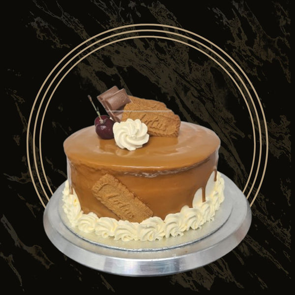 Custom-designed Lotus cake with creative piping and Biscoff crumbs from The Bakers Shop in Birmingham