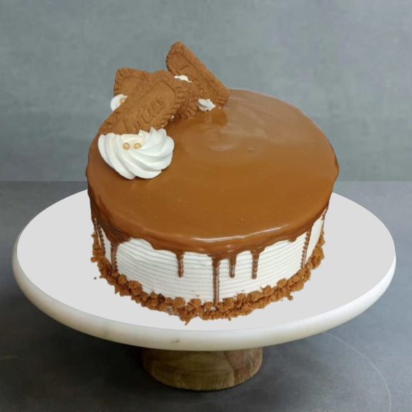 Lotus Biscoff Mother’s Day cake with smooth frosting and biscuit toppings from The Bakers Shop in Birmingham