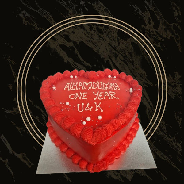 Heart-shaped Valentine’s Day cake with red velvet sponge and cream cheese frosting from The Bakers Shop in Birmingham